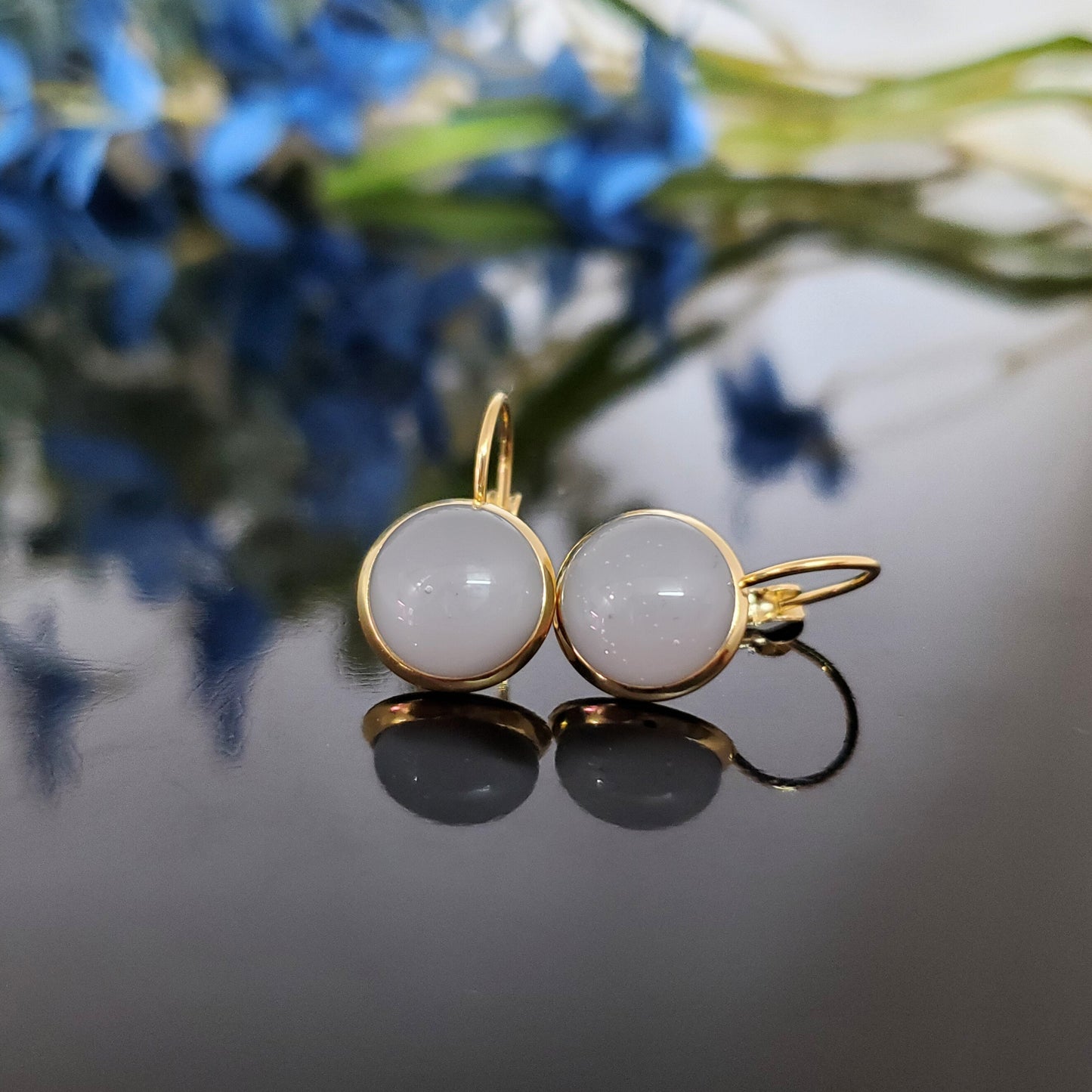 Boucles leviers gris perle, mat ou lustré, verre fusion