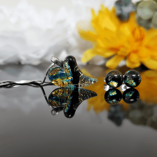 Boucles de l'ensemble Mini coeur doré et noir - Bijoux Le fil d'Ariane