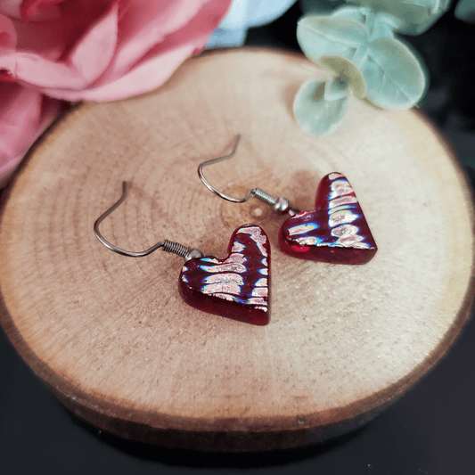 Boucles pendantes coeurs rouge et rose - Bijoux Le fil d'Ariane