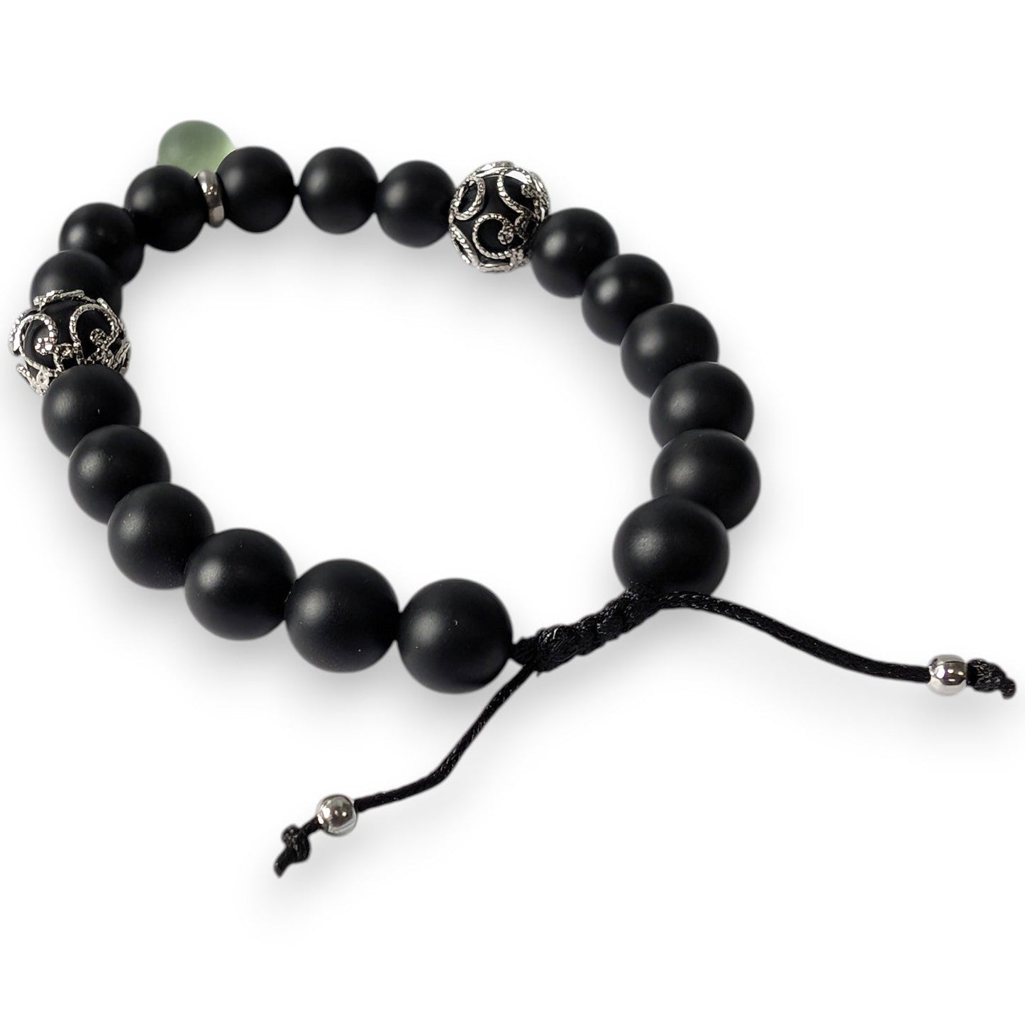 Bracelet agates noires mattes - Bijoux Le fil d'Ariane