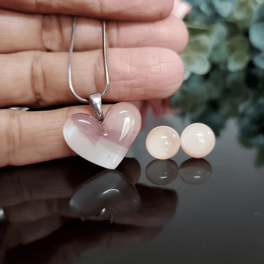 Coeur beige et vieux rose - Bijoux Le fil d'Ariane