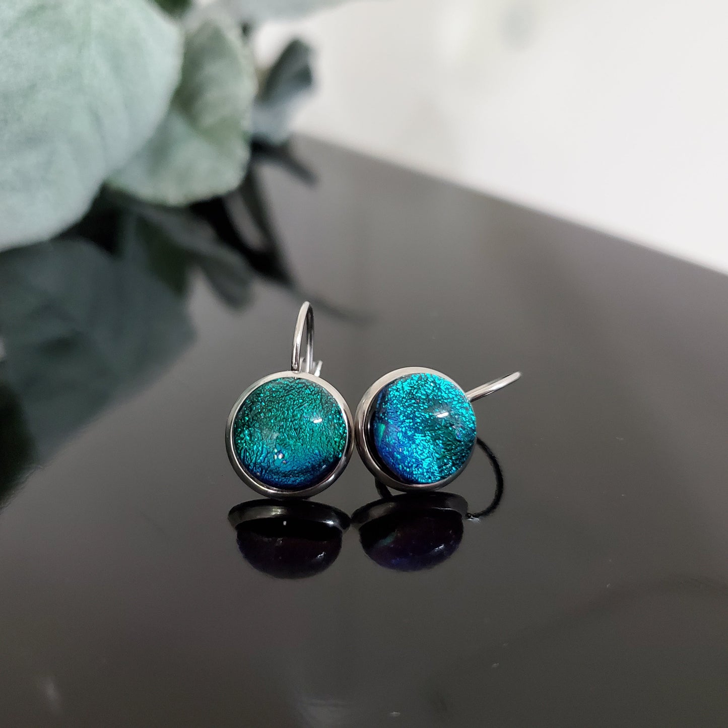 Leviers emeraude (balade en forêt), verre fusion - Bijoux Le fil d'Ariane