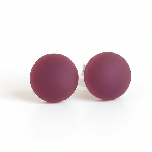 Puces d'oreille prune opaque, mat ou lustré, verre fusion - Bijoux Le fil d'Ariane