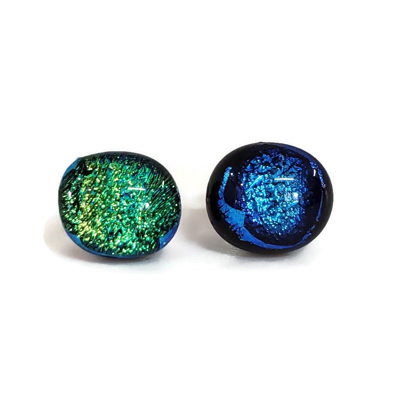 +/- 8 mm, Boucles d'oreilles dépareillées, verre fusion #89 - Bijoux Le fil d'Ariane