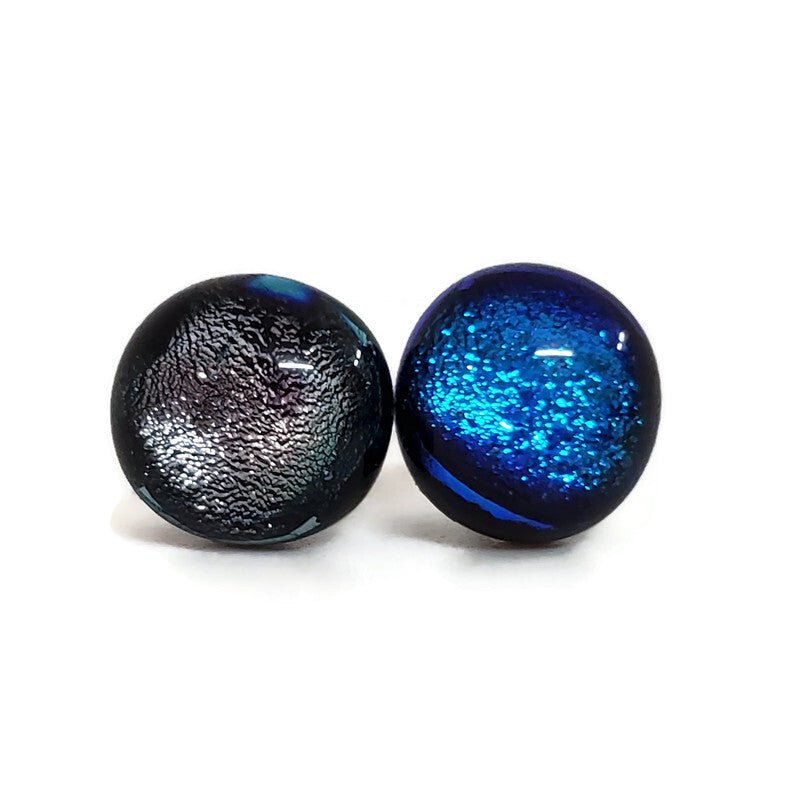 +/- 9 mm, Boucles d'oreilles dépareillées, verre fusion #8 - Bijoux Le fil d'Ariane