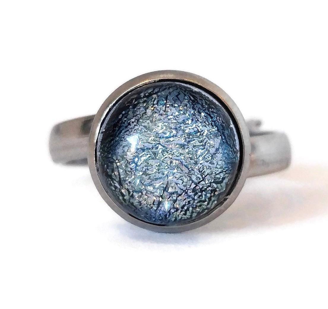 Bague argent, verre fusion - Bijoux Le fil d'Ariane