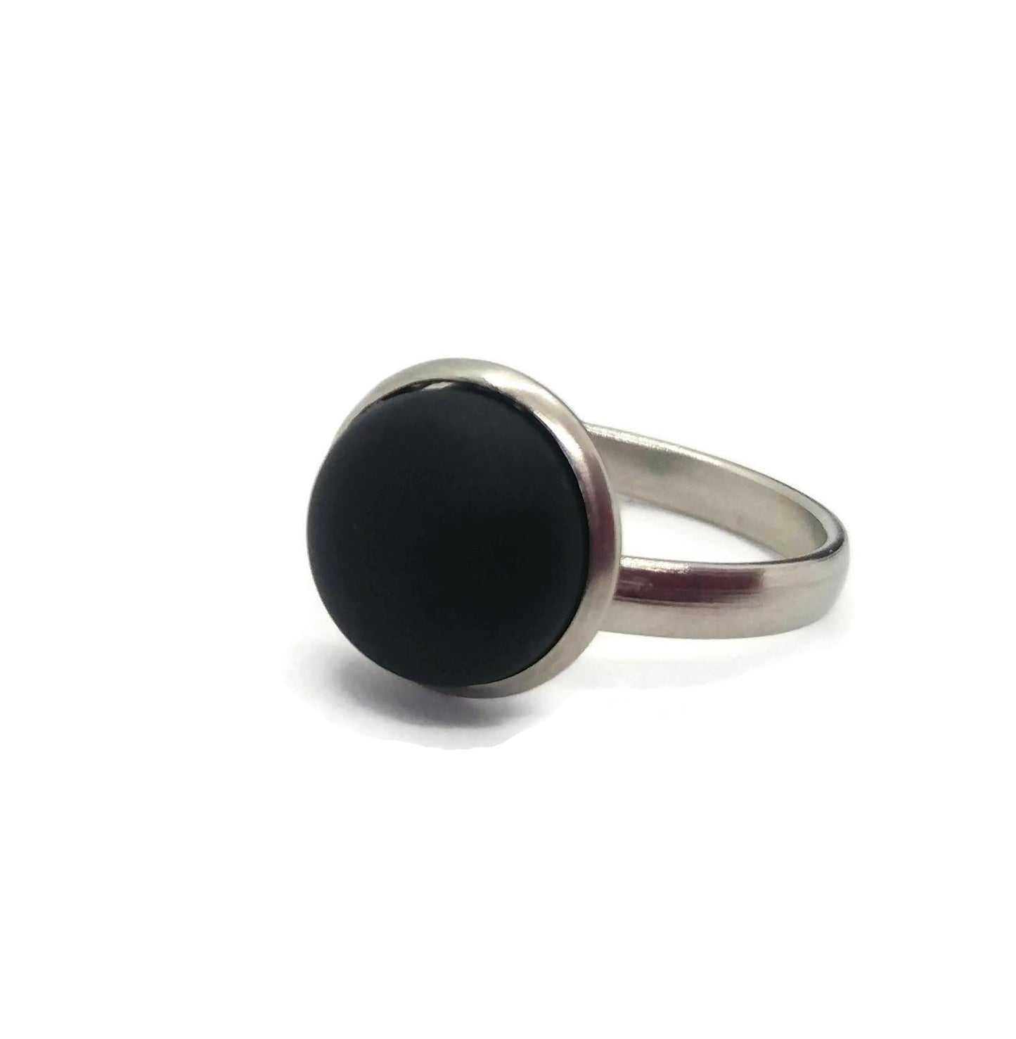 Bague Black Velvet (noir mat), ajustable en verre recyclé - Bijoux Le fil d'Ariane