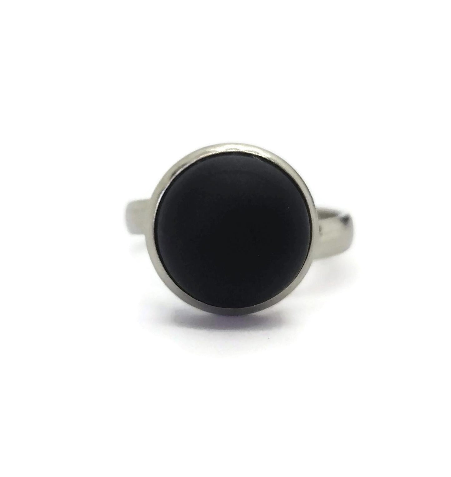 Bague Black Velvet (noir mat), ajustable en verre recyclé - Bijoux Le fil d'Ariane