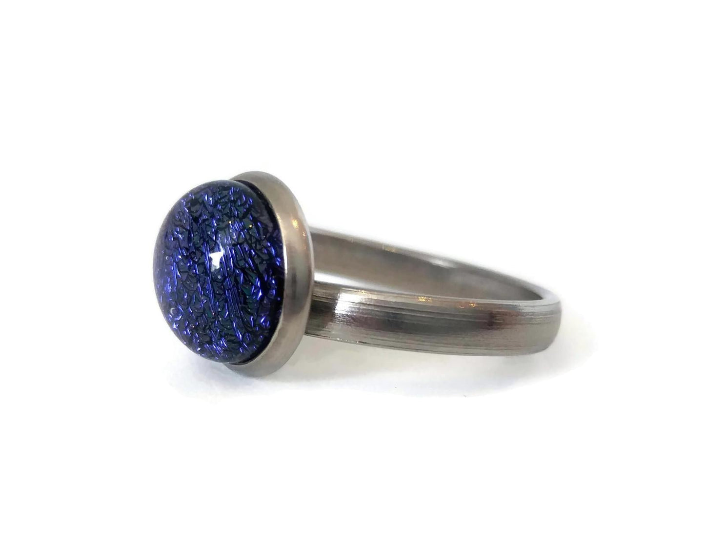 Bague bleu-violet foncé, verre fusion - Bijoux Le fil d'Ariane