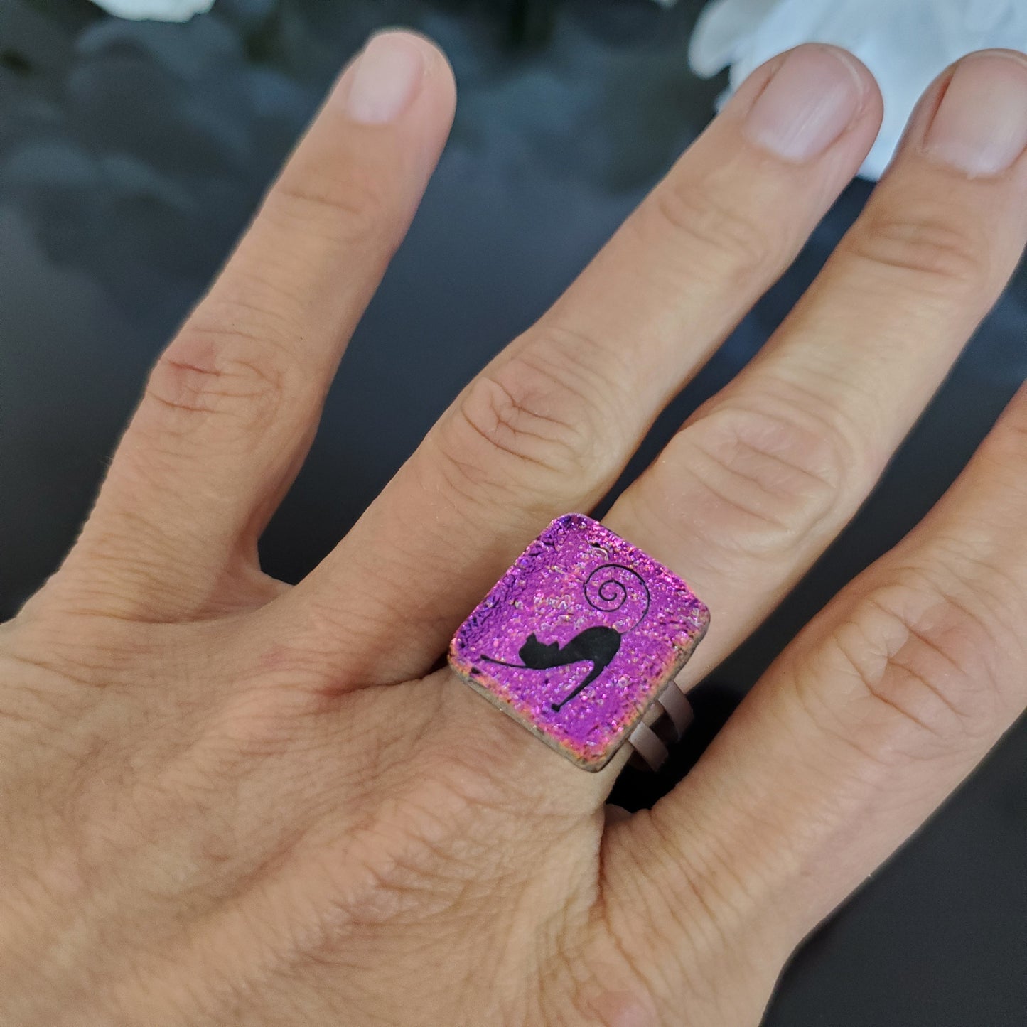 Bague chat rose fushia - Bijoux Le fil d'Ariane