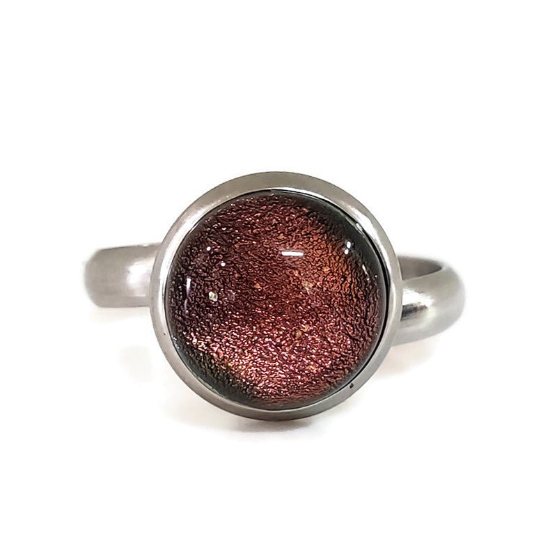 Bague hibiscus (saumon), verre fusion - Bijoux Le fil d'Ariane