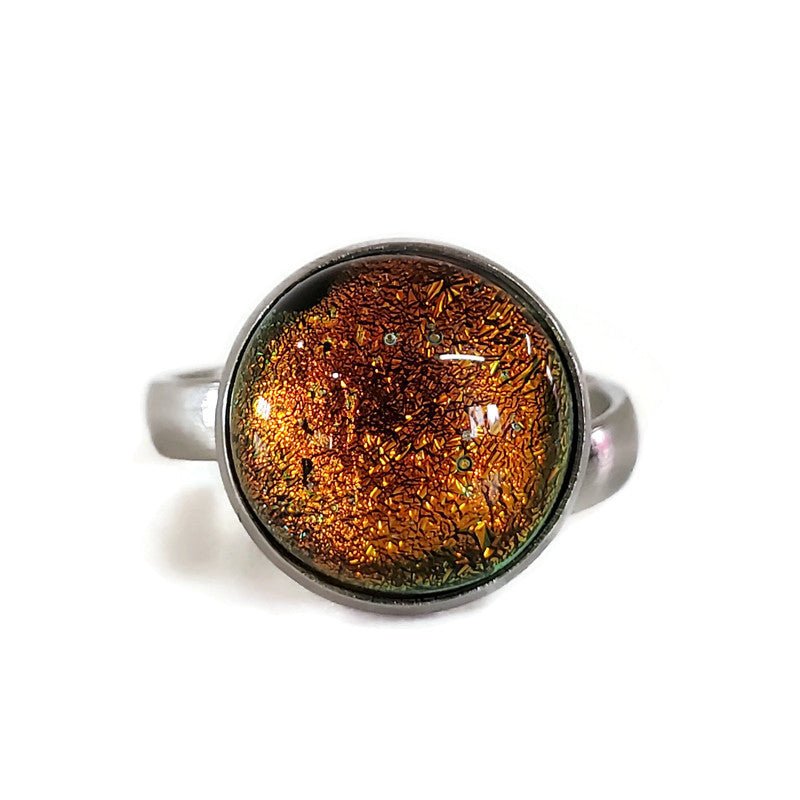 Bague orange, verre fusion - Bijoux Le fil d'Ariane