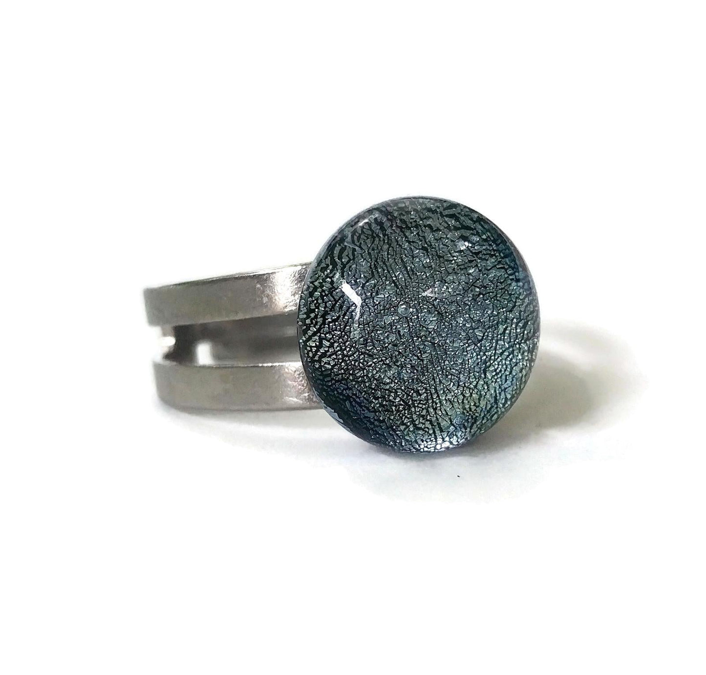 Bague régulière, argent verre fusion - Bijoux Le fil d'Ariane