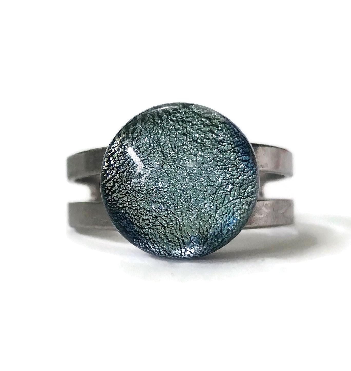 Bague régulière, argent verre fusion - Bijoux Le fil d'Ariane