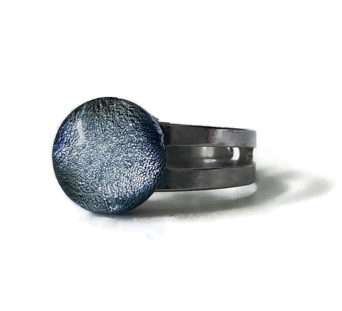 Bague régulière, argent verre fusion - Bijoux Le fil d'Ariane