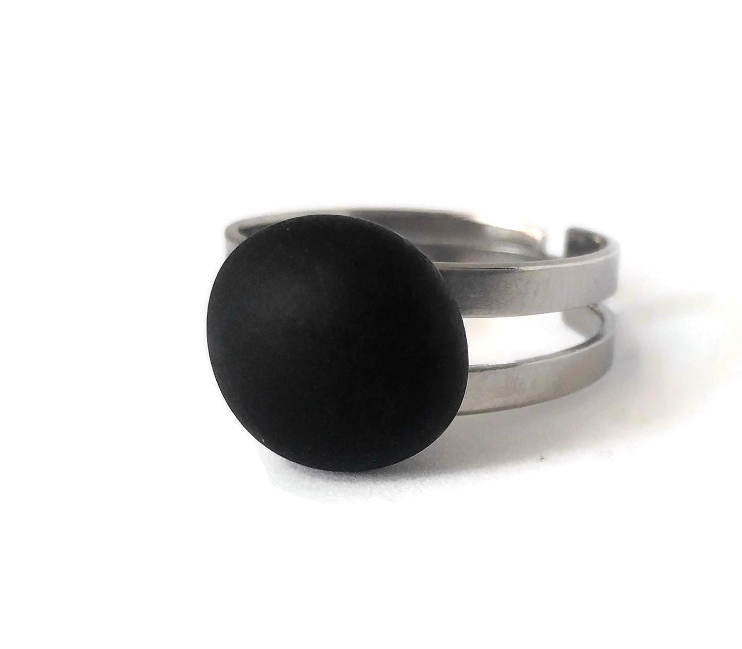 Bague régulière, Black Velvet (noir mat) en verre recyclé - Bijoux Le fil d'Ariane