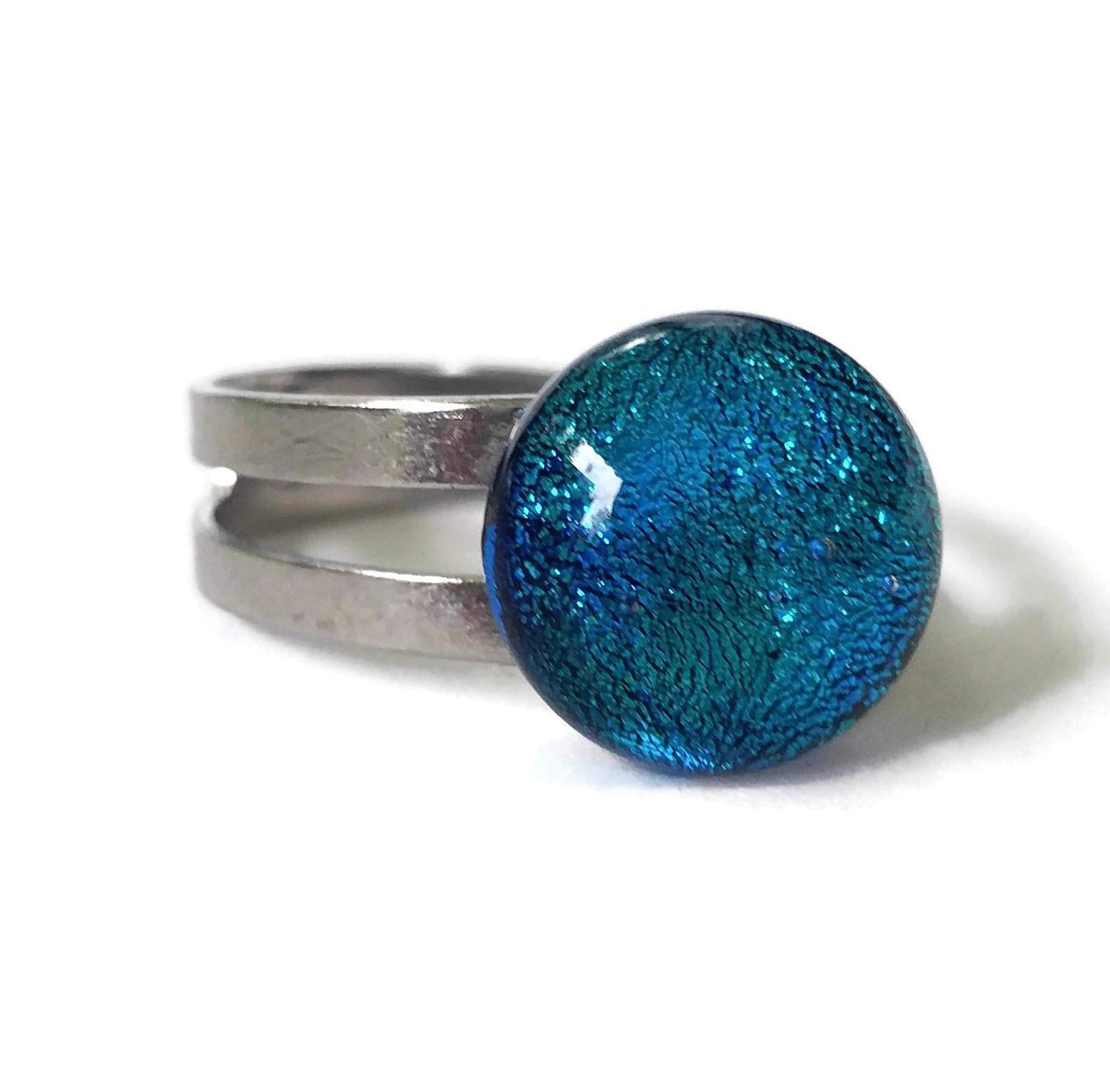 Bague régulière, bleu-turquoise verre fusion - Bijoux Le fil d'Ariane