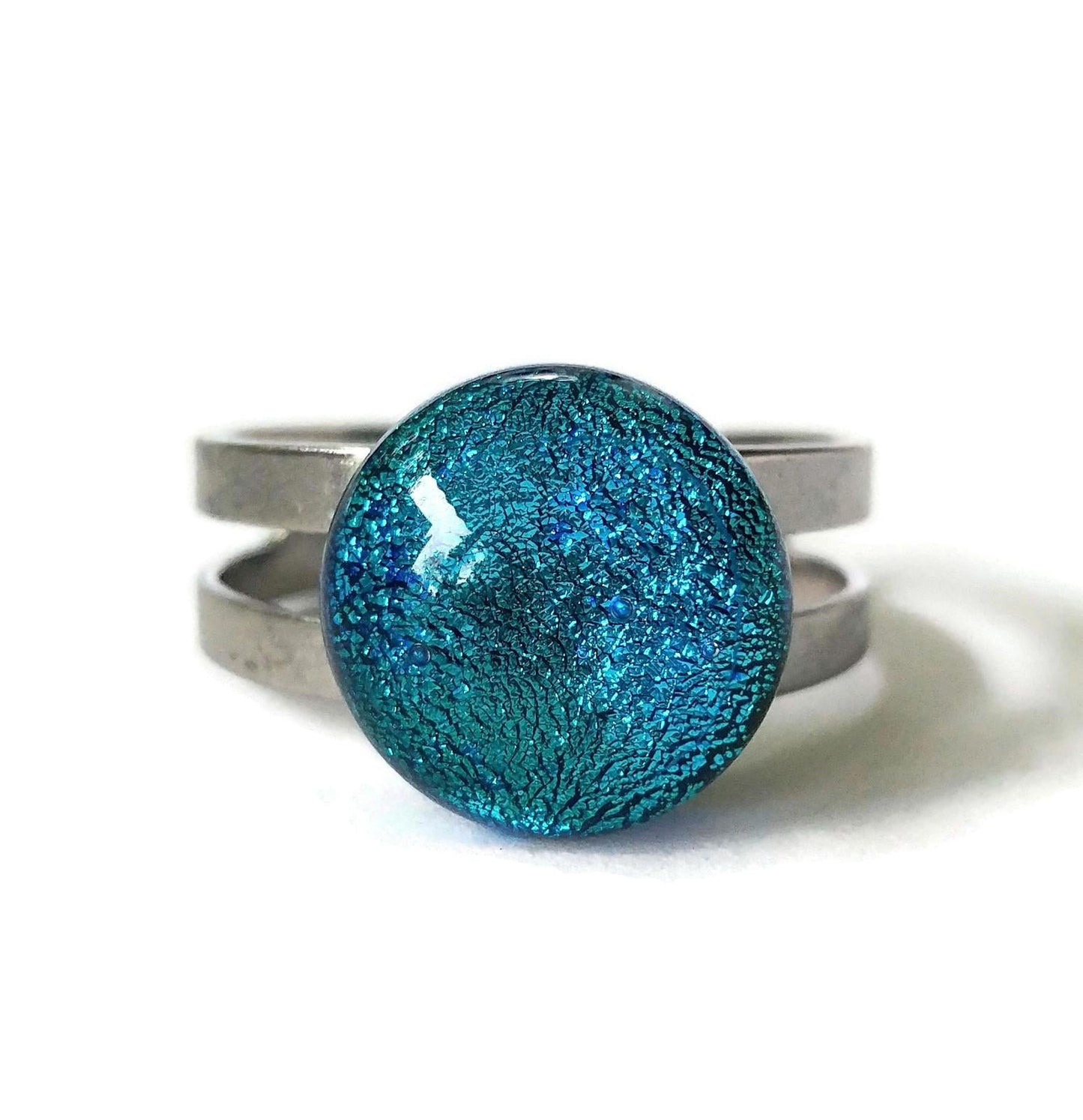 Bague régulière, bleu-turquoise verre fusion - Bijoux Le fil d'Ariane