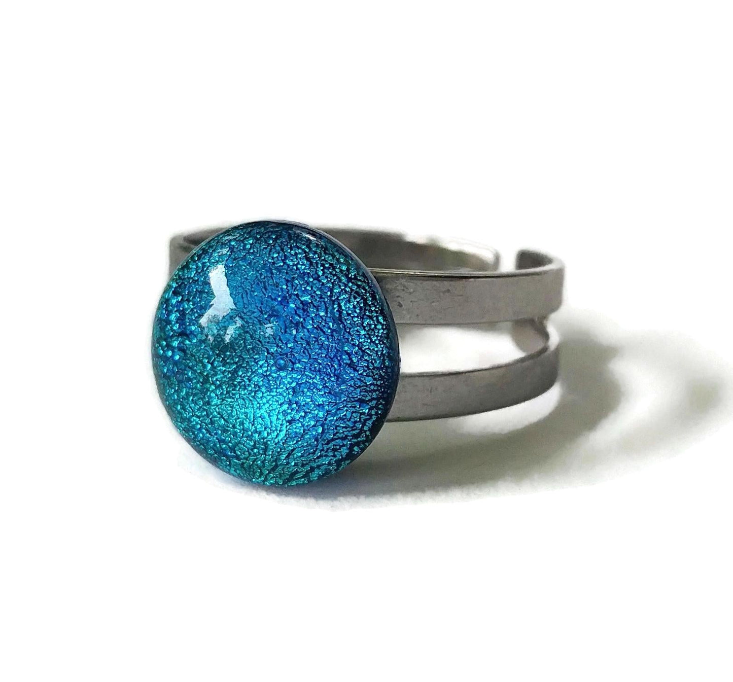 Bague régulière, bleu-turquoise verre fusion - Bijoux Le fil d'Ariane