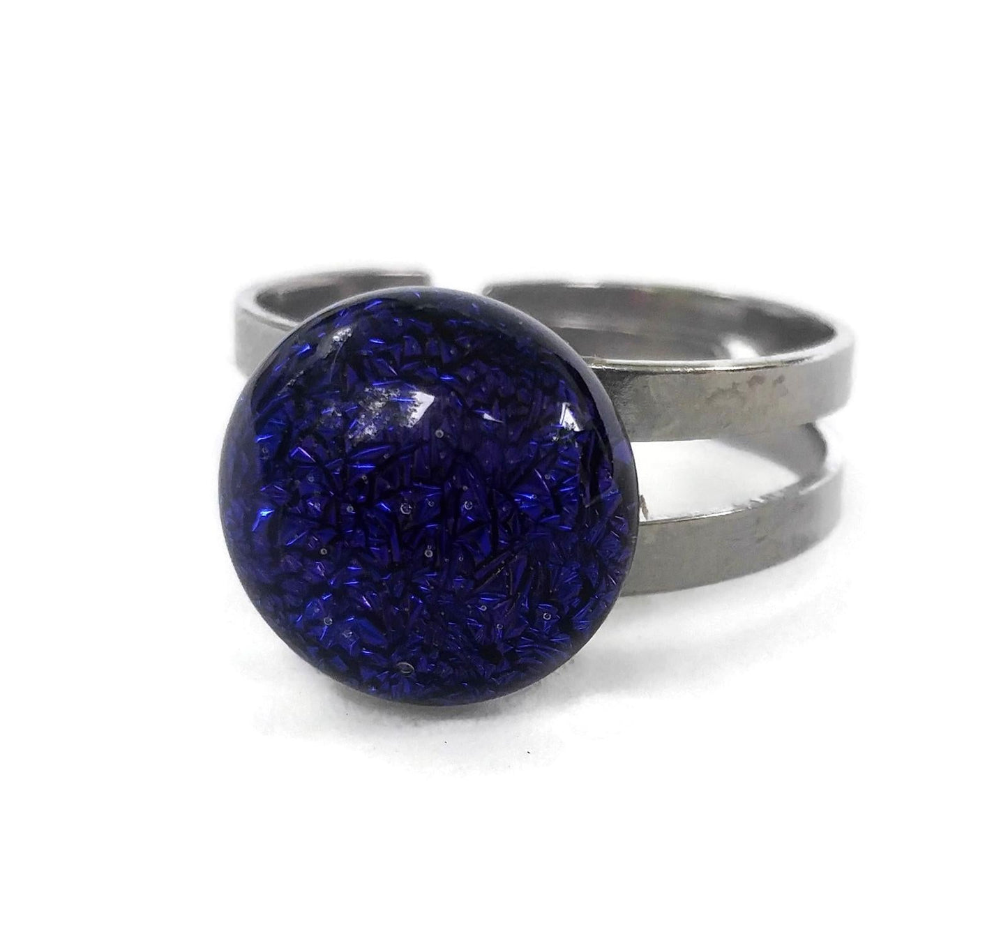 Bague régulière, bleu-violet foncé, verre fusion - Bijoux Le fil d'Ariane