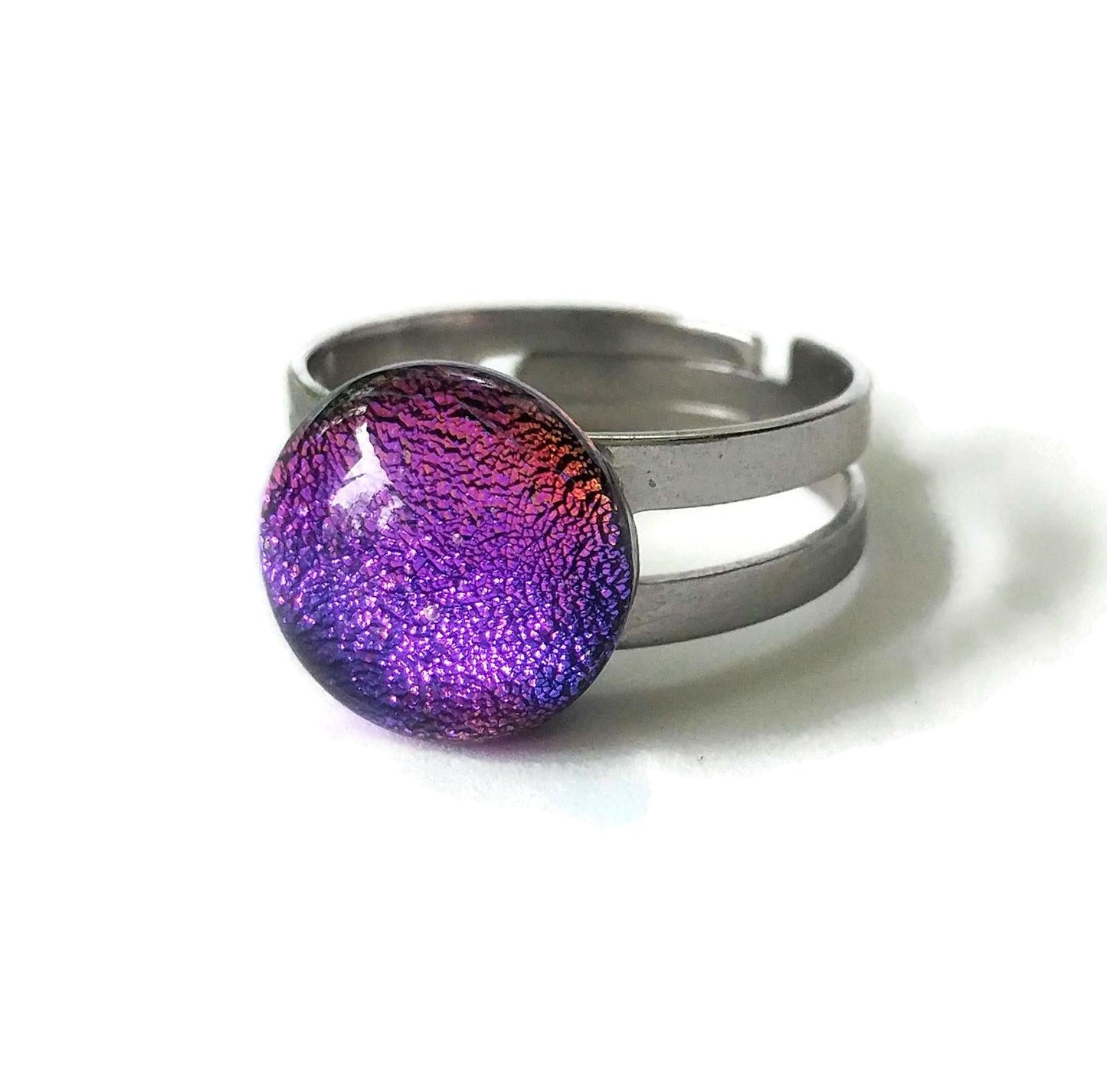 Bague régulière, mauve-bleu, verre fusion - Bijoux Le fil d'Ariane