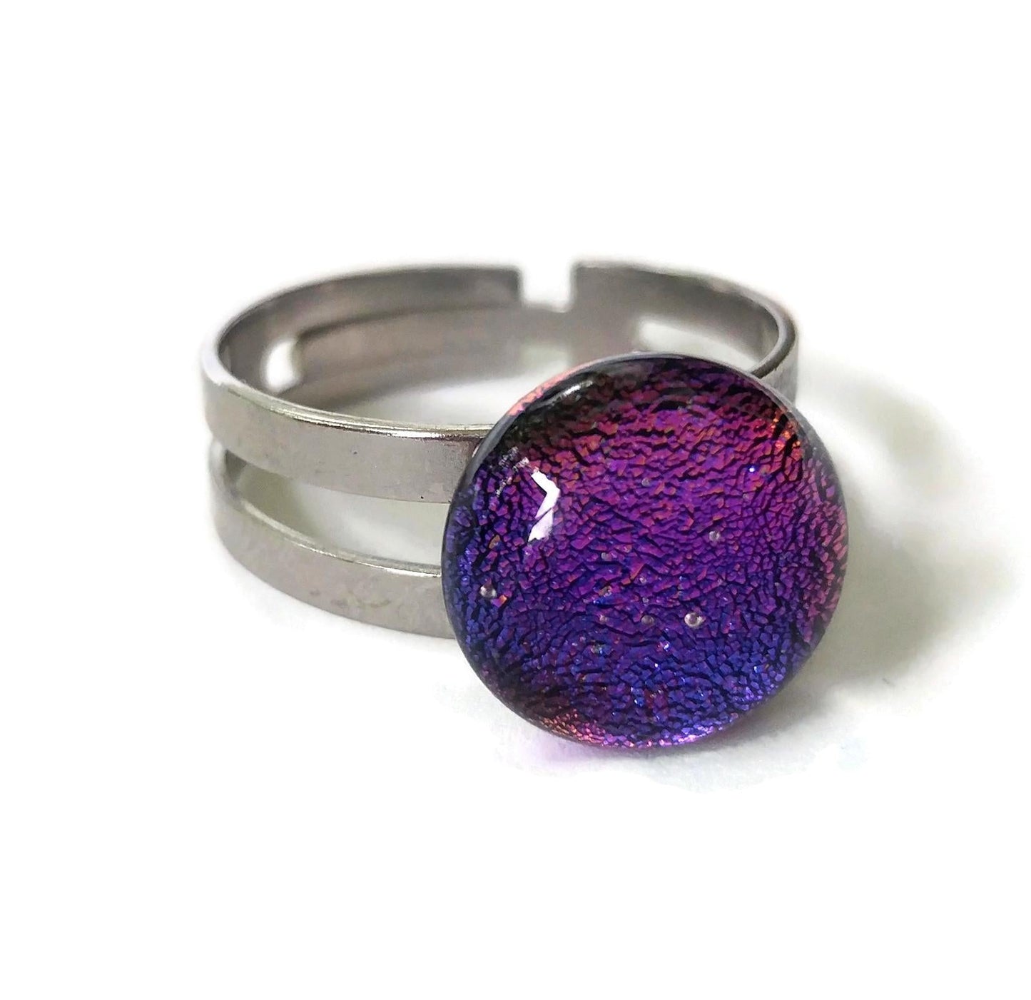 Bague régulière, mauve-bleu, verre fusion - Bijoux Le fil d'Ariane