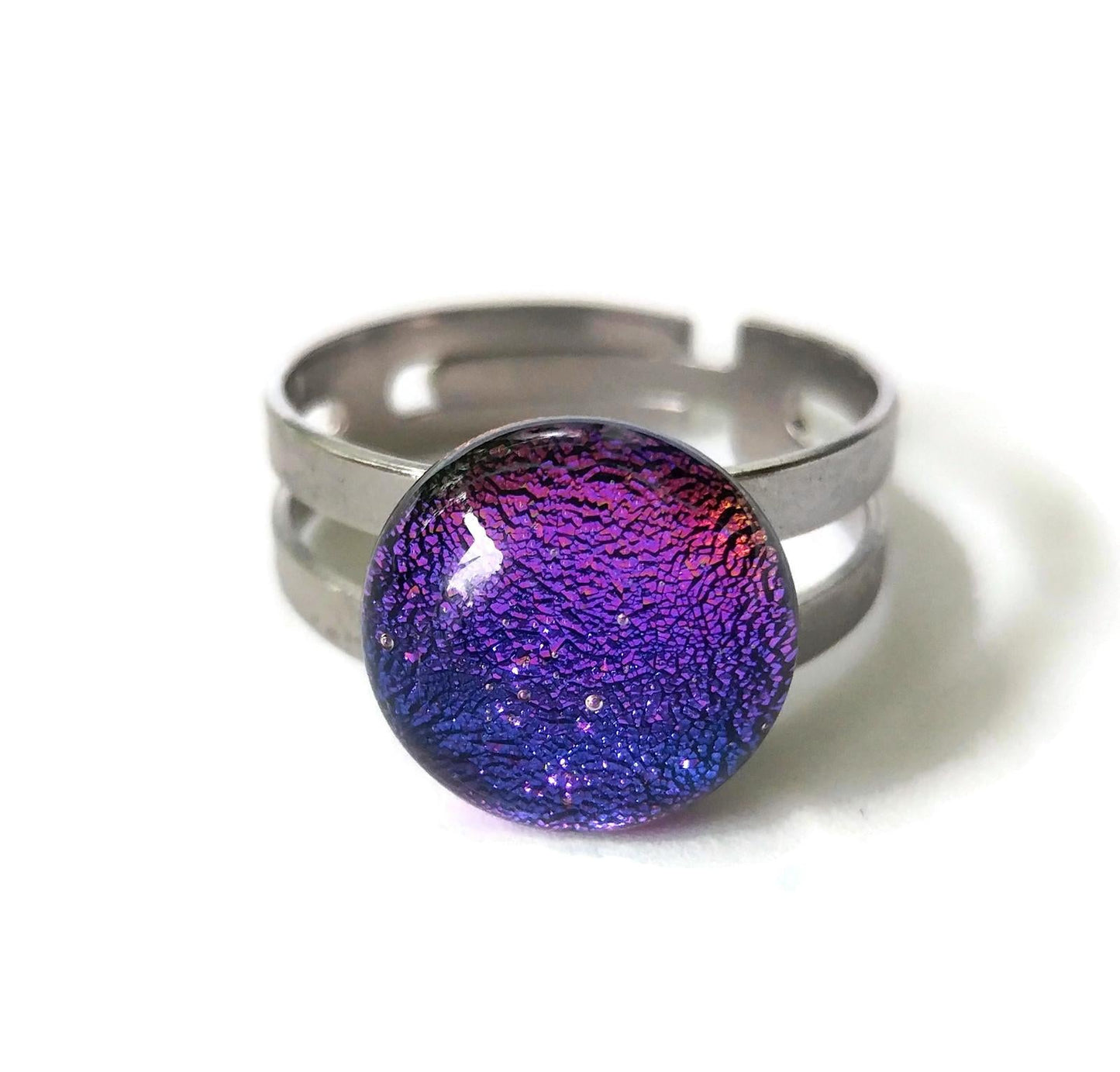 Bague régulière, mauve-bleu, verre fusion - Bijoux Le fil d'Ariane