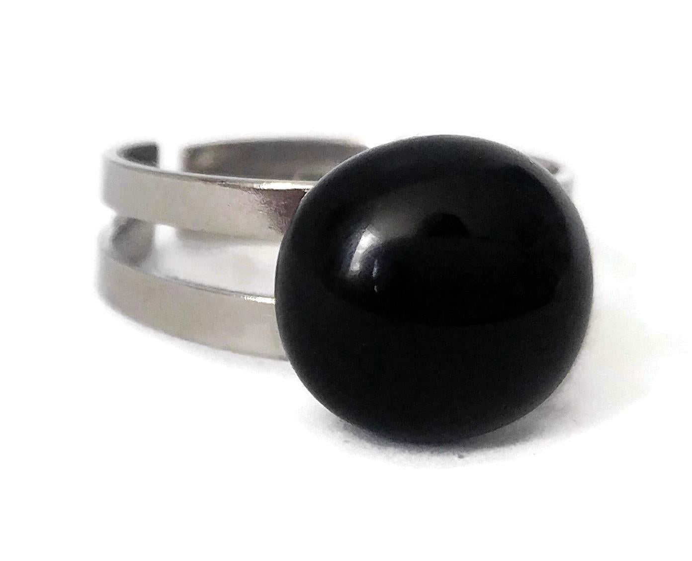 Bague régulière, noir en verre recyclé - Bijoux Le fil d'Ariane