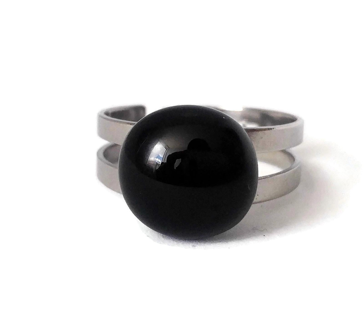 Bague régulière, noir en verre recyclé - Bijoux Le fil d'Ariane