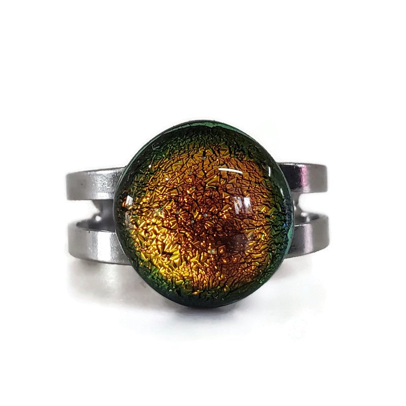 Bague régulière, orange, verre fusion - Bijoux Le fil d'Ariane