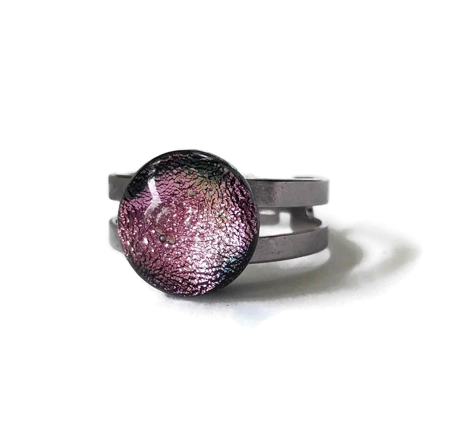 Bague régulière, rose pâle, verre fusion - Bijoux Le fil d'Ariane