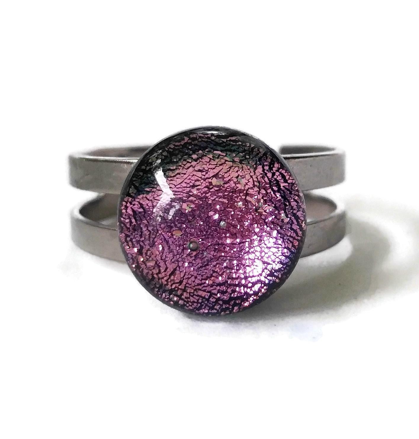 Bague régulière, rose pâle, verre fusion - Bijoux Le fil d'Ariane