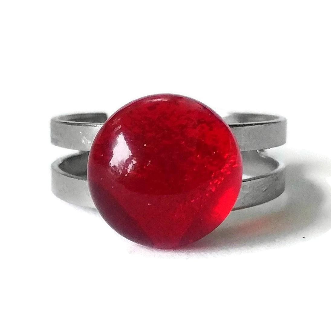 Bague régulière, rouge vif, verre fusion - Bijoux Le fil d'Ariane