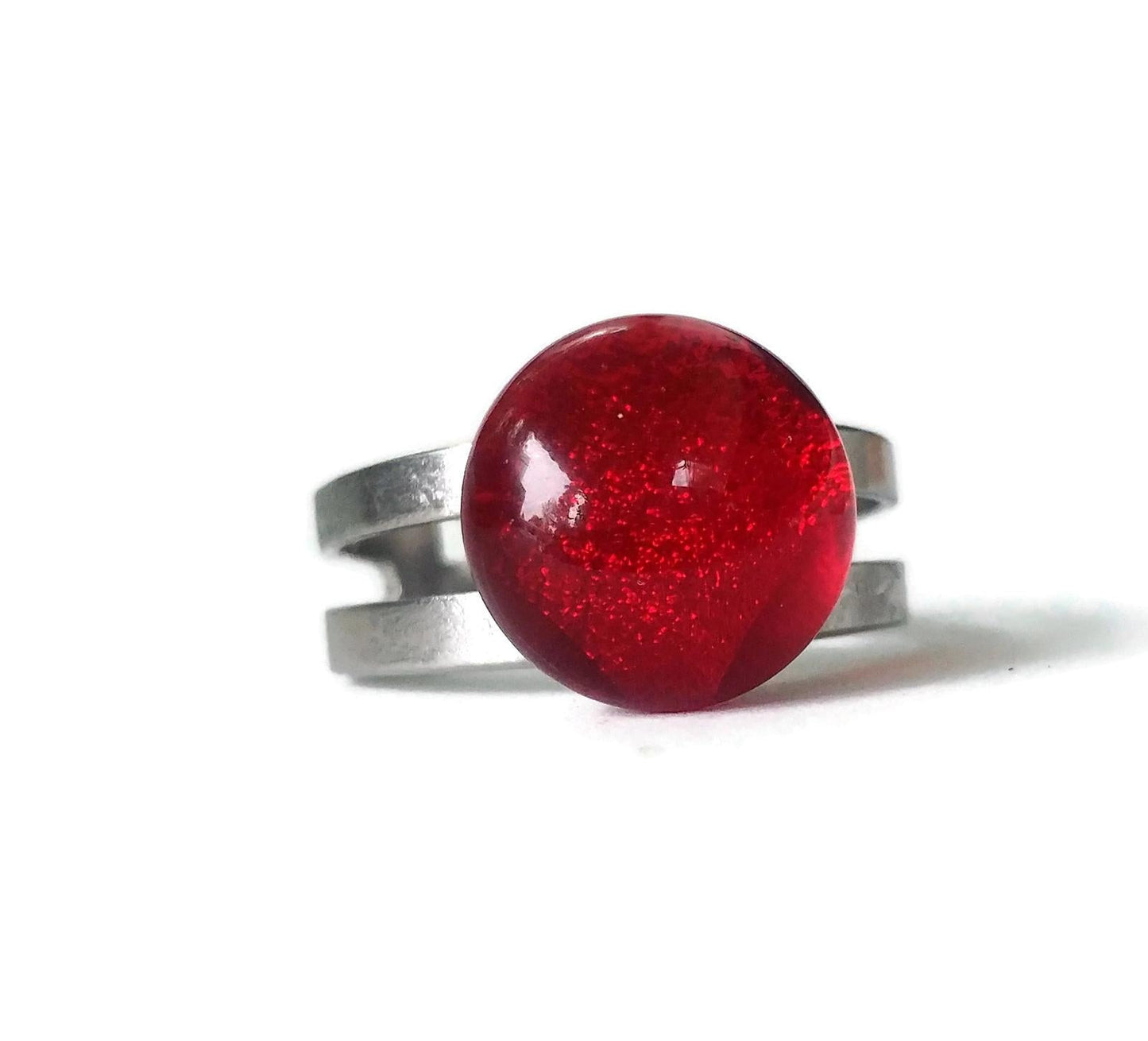 Bague régulière, rouge vif, verre fusion - Bijoux Le fil d'Ariane