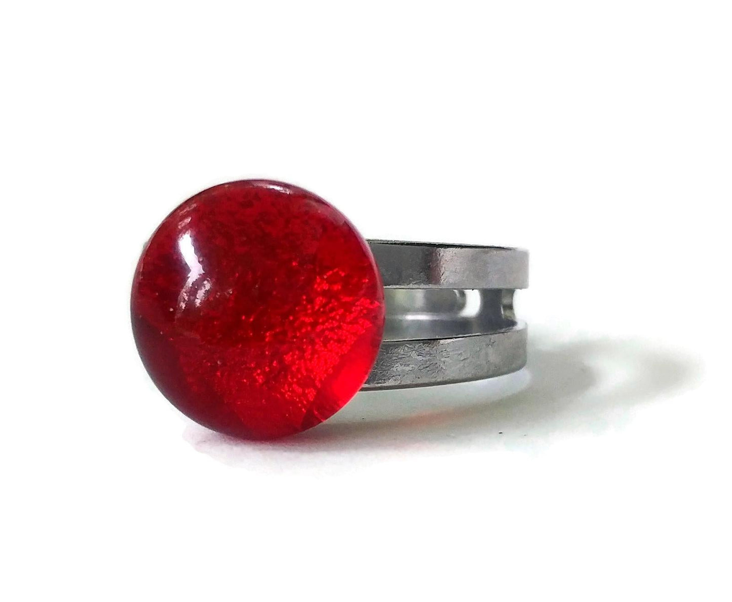 Bague régulière, rouge vif, verre fusion - Bijoux Le fil d'Ariane