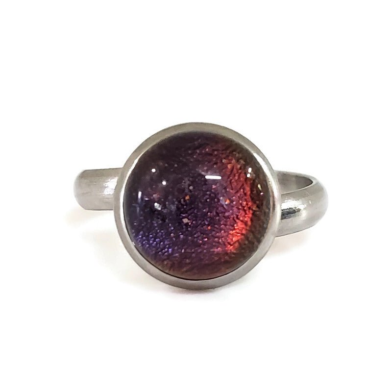 Bague rouge-prune, verre fusion - Bijoux Le fil d'Ariane