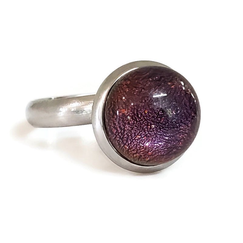 Bague rouge-prune, verre fusion - Bijoux Le fil d'Ariane