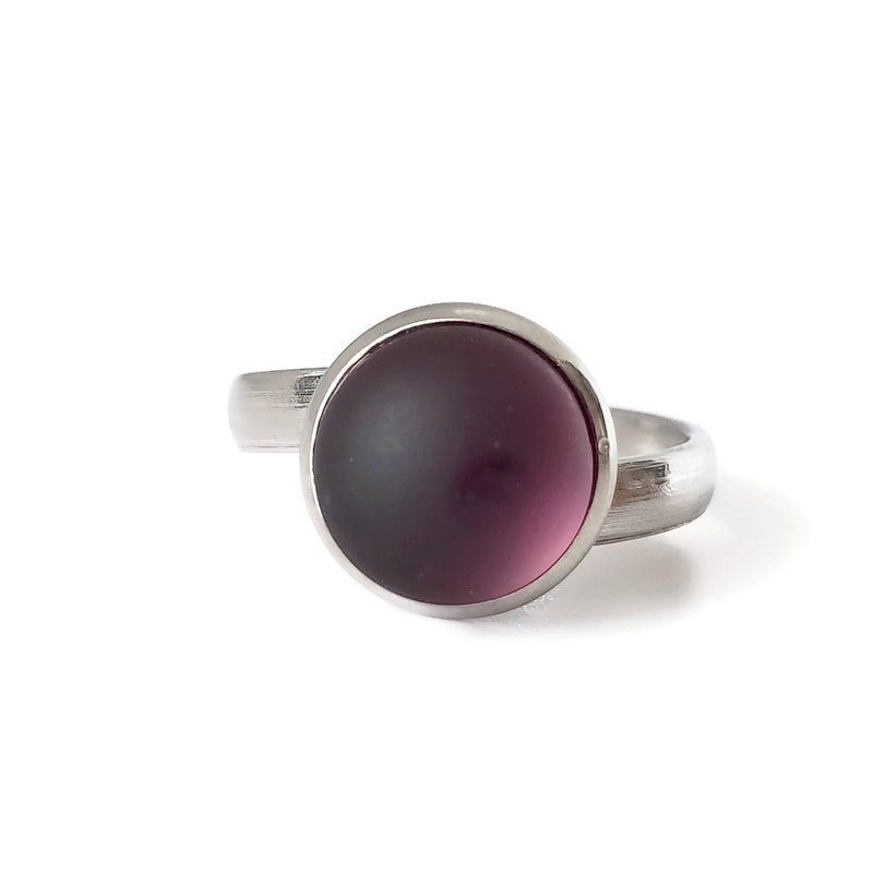 Bague Solstice mat (mauve), ajustable en verre recyclé - Bijoux Le fil d'Ariane