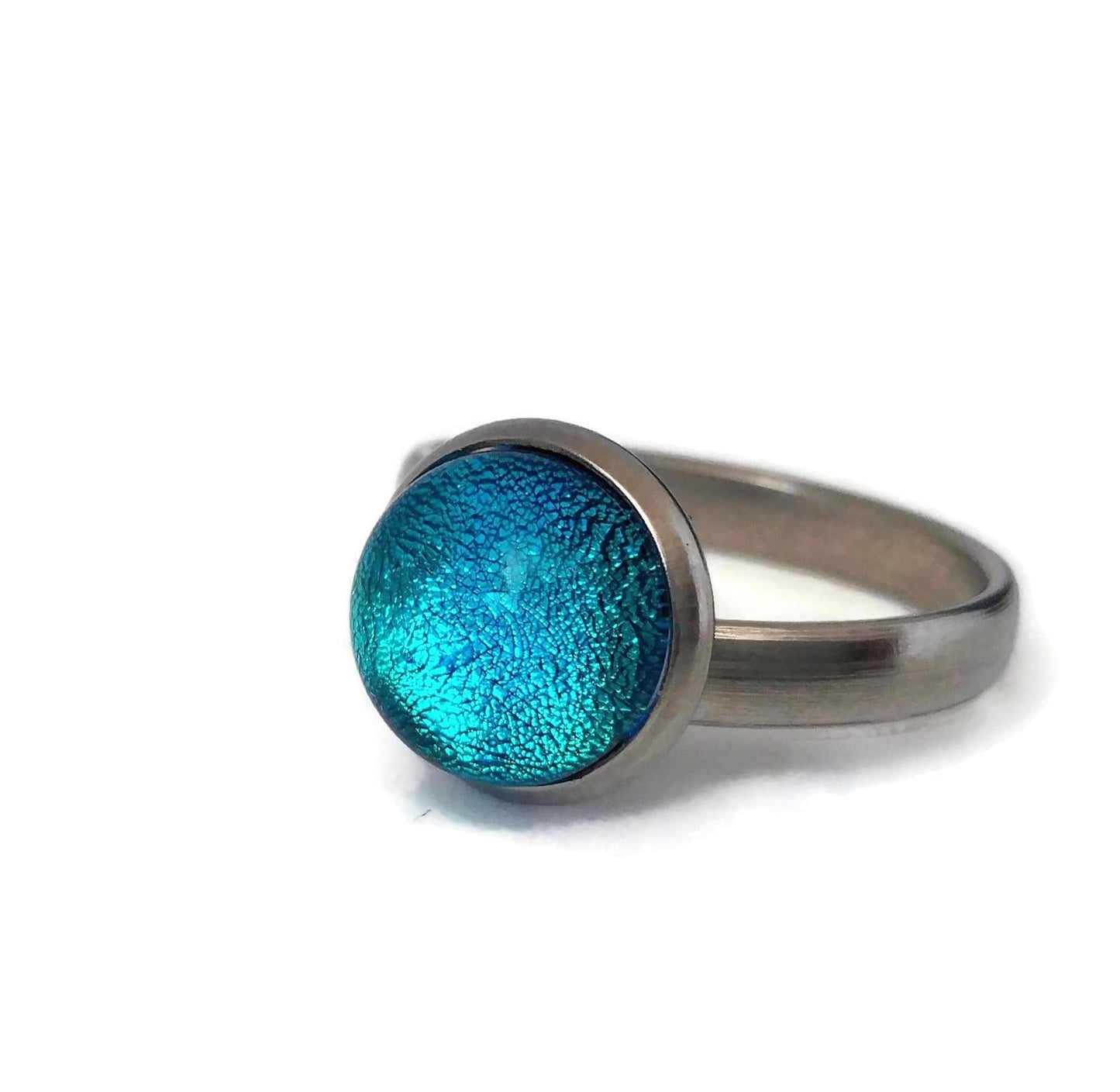 Bague turquoise-bleu, verre fusion - Bijoux Le fil d'Ariane
