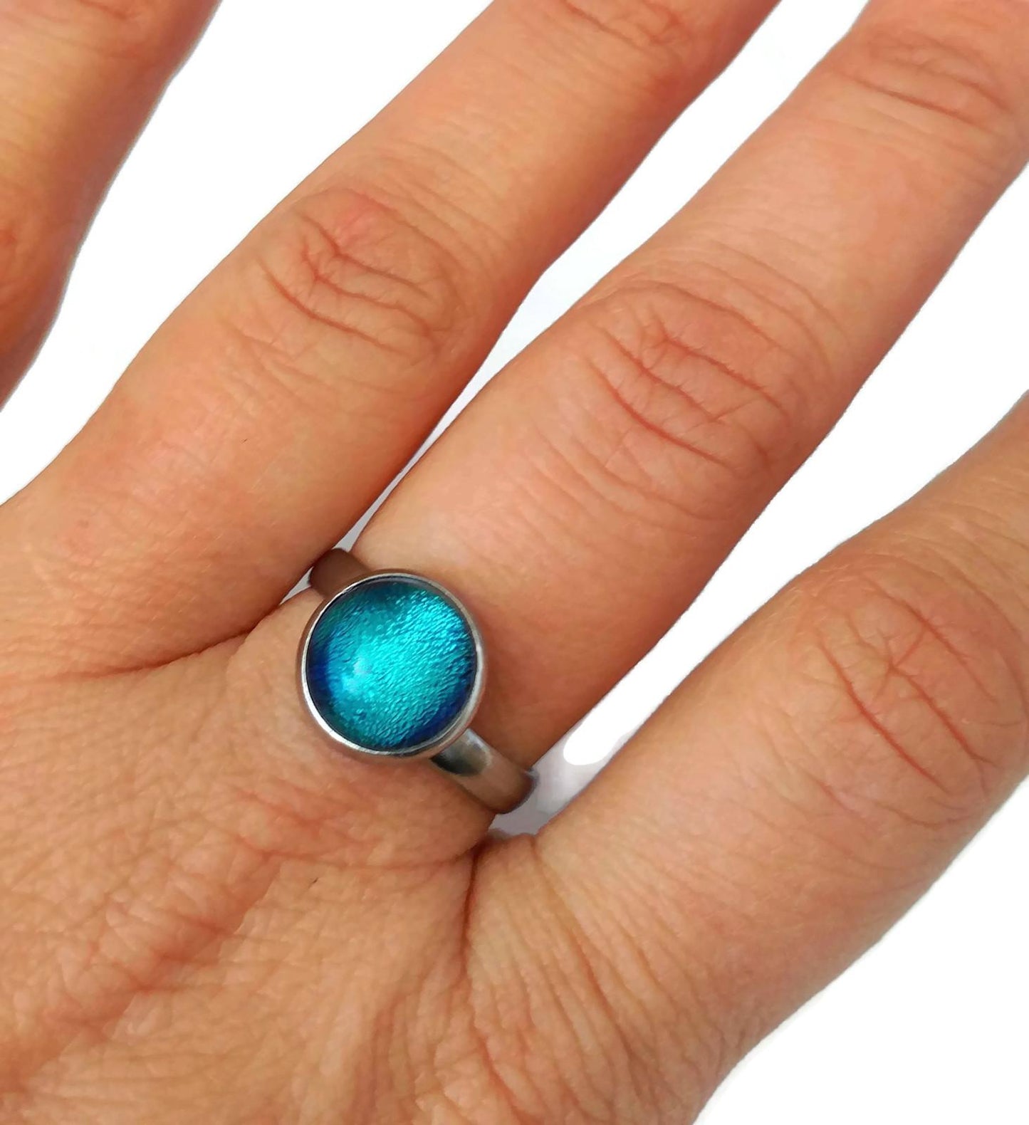 Bague turquoise-bleu, verre fusion - Bijoux Le fil d'Ariane