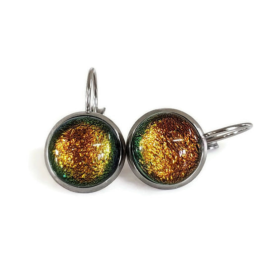 Boucles d'oreille leviers orange, en verre fusion - Bijoux Le fil d'Ariane