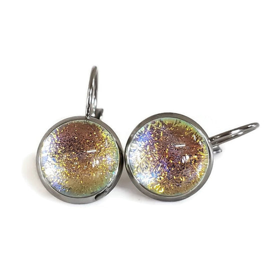 Boucles d'oreille leviers orange transparent, en verre fusion - Bijoux Le fil d'Ariane