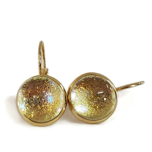 Boucles d'oreille leviers orange transparent, en verre fusion - Bijoux Le fil d'Ariane