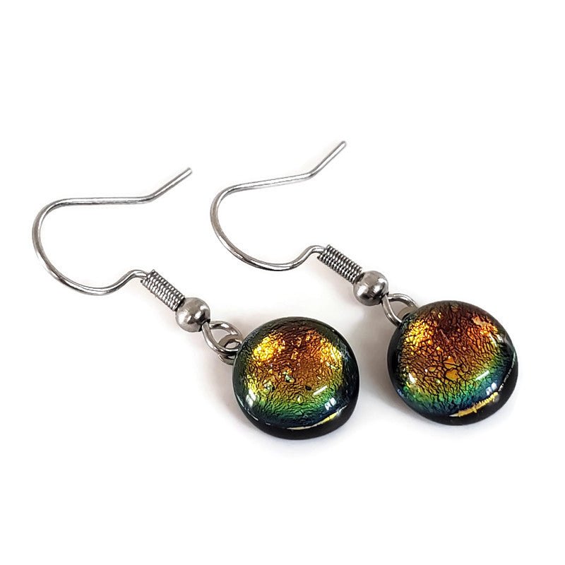 Boucles d'oreille orange, pendantes en verre fusion - Bijoux Le fil d'Ariane