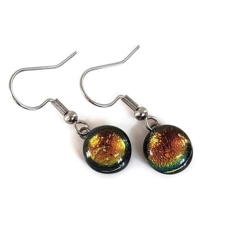 Boucles d'oreille orange, pendantes en verre fusion - Bijoux Le fil d'Ariane