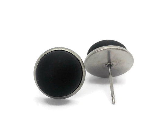 Boucles d'oreilles cabochon Black Velvet (noir) - mat ou lustré - Bijoux Le fil d'Ariane