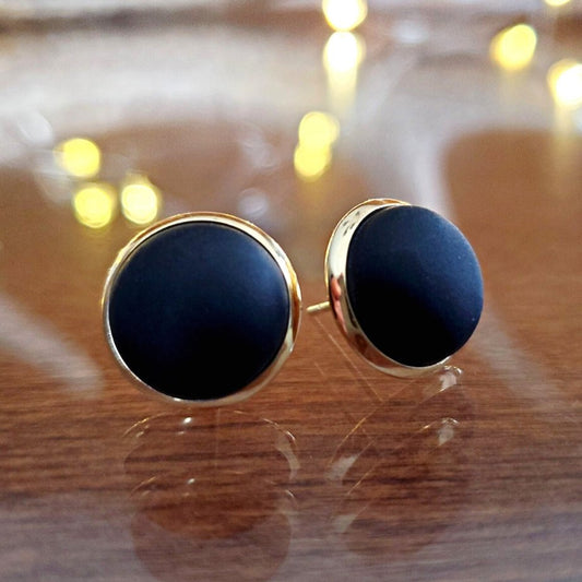 Boucles d'oreilles cabochon Black Velvet (noir) - mat ou lustré - Bijoux Le fil d'Ariane