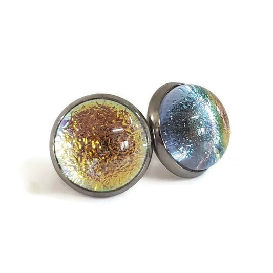 Boucles d'oreilles cabochon orange transparent, en verre fusion - Bijoux Le fil d'Ariane