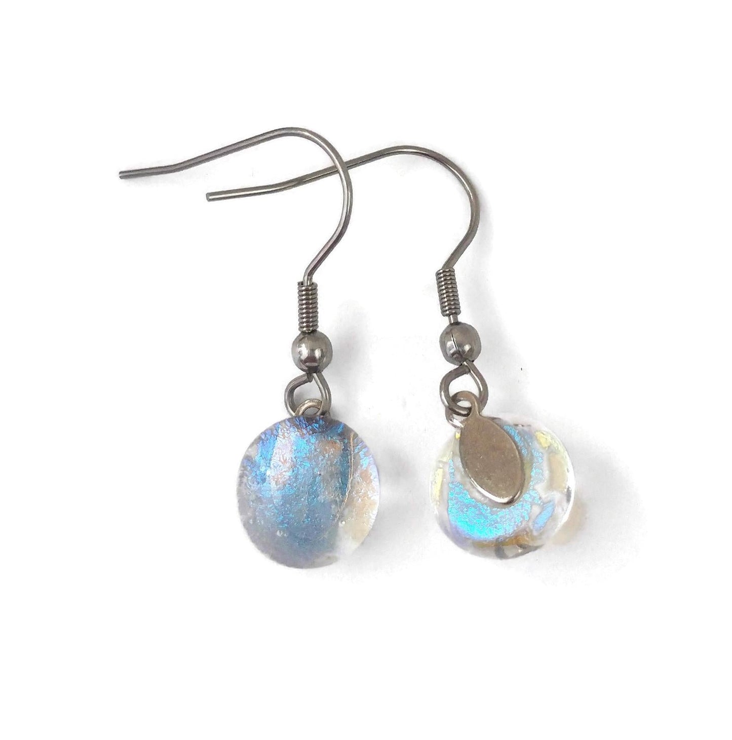 Boucles d'oreilles pendantes bleu transparent - Bijoux Le fil d'Ariane