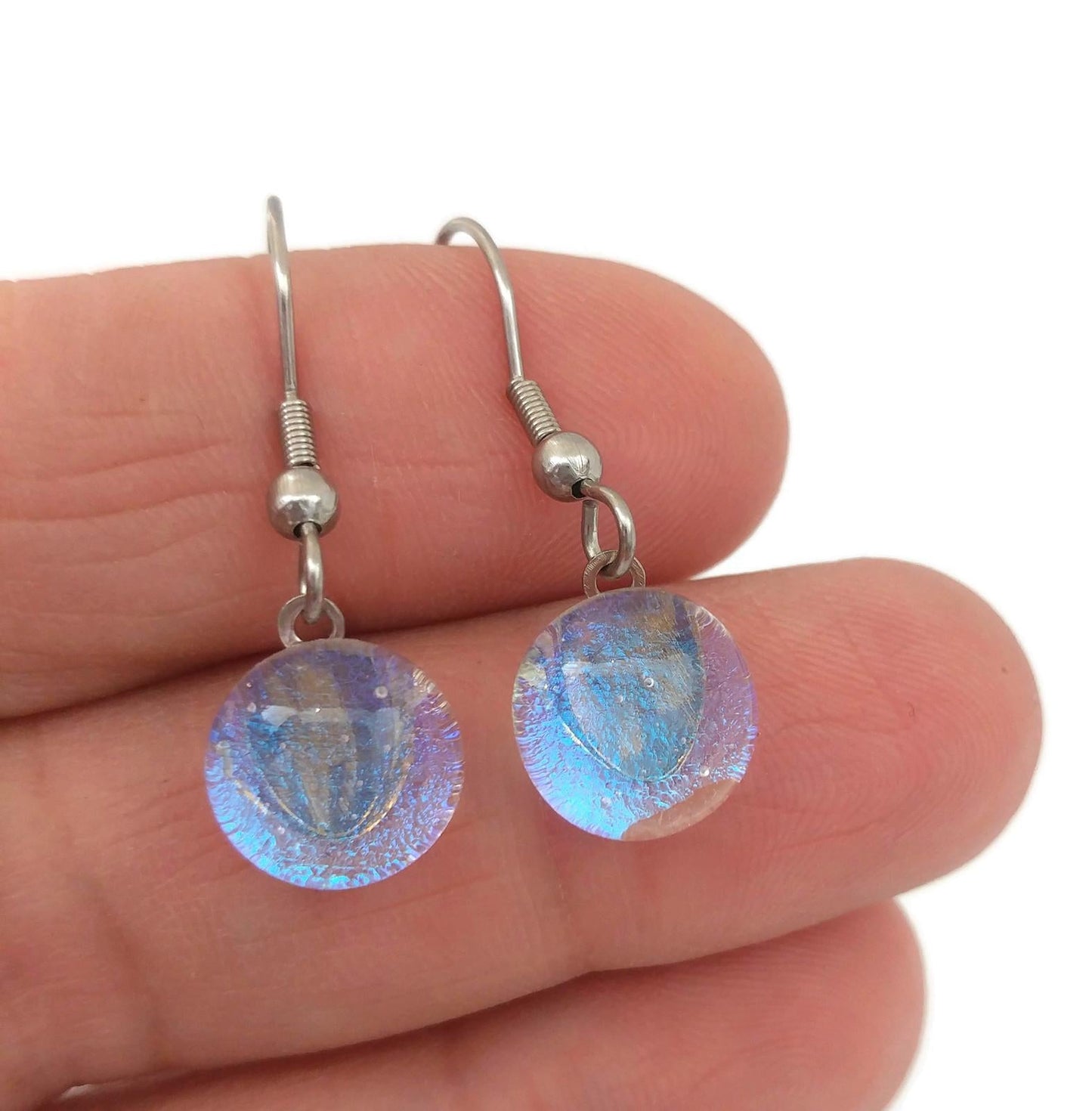 Boucles d'oreilles pendantes bleu transparent - Bijoux Le fil d'Ariane